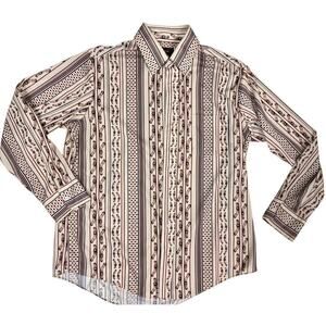 Mens 70s Kingsport VTG Horsebit Belt Print 100% Polyester Dress Shirt L 16-16.5